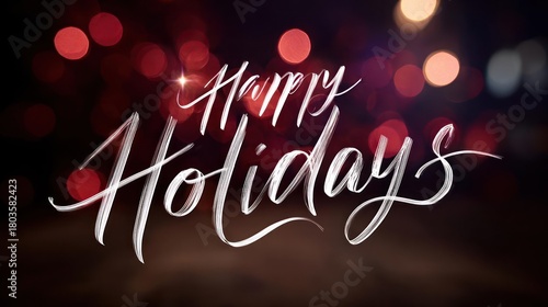 Wallpaper Mural Festive happy holidays handwritten calligraphy greeting with blurred bokeh lights background for winter celebrations Torontodigital.ca