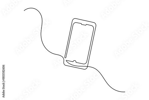 Smart mobile phone continuous one-line drawing  mobile device minimalist outline vector illustration