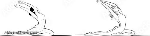 Line art of yoga poses arms is relaxing, modern minimalist art set on white background.