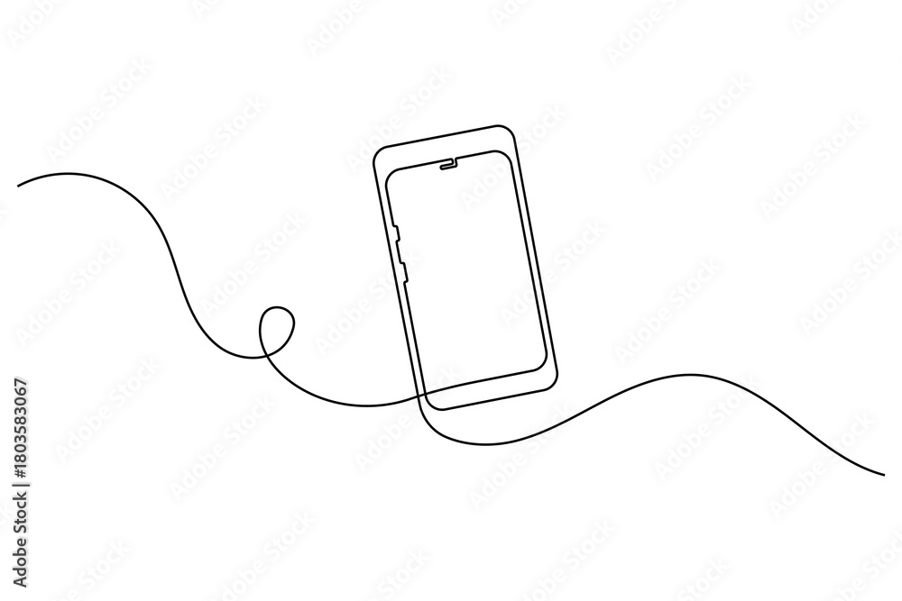 Obraz premium Smart mobile phone continuous one-line minimalist outline vector illustration