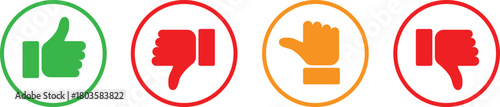 Four oval icons showing thumbs up thumbs down and stop hand symbols