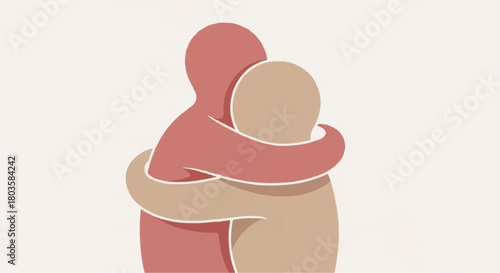 Abstract figures embracing in a warm and supportive gesture  