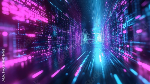 Fototapeta Naklejka Na Ścianę i Meble -  Digital data flowing through virtual technology tunnel