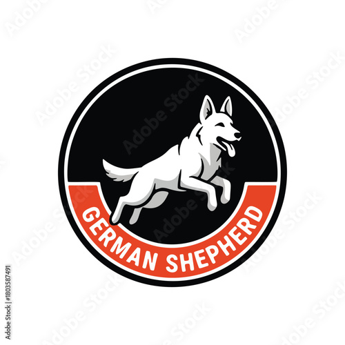 German Shepherd leaping emblem design for veterinary or pet business