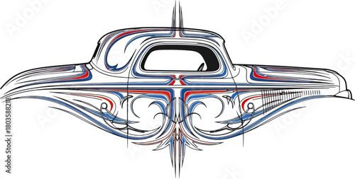 Classic car artwork with intricate design and ornamental elements
