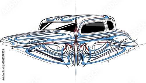 Classic car artwork with intricate design and vector style