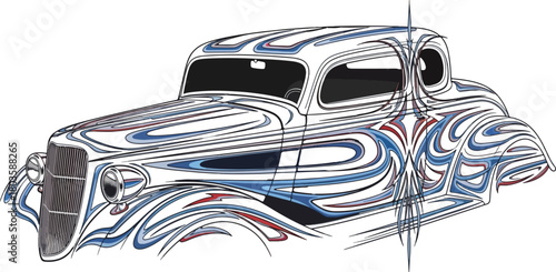 Classic car artwork with swirling lines and abstract design