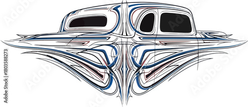 Classic car graphic design with blue and white details