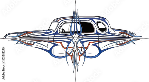 Classic car design with pinstripes and ornamental details