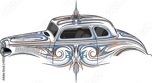 Classic car illustration with swirl design for graphic use