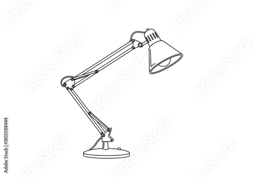 Black and white line drawing of a cantilever desk lamp with an adjustable arm