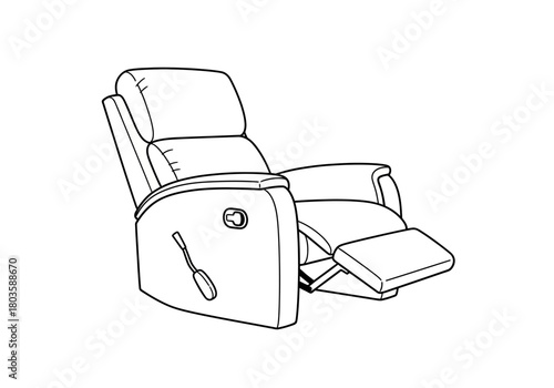 Black and white line drawing of a recliner chair partially extended