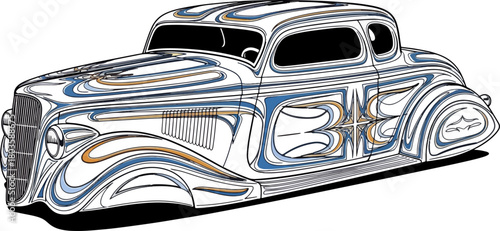 Classic car illustration with swirling abstract design