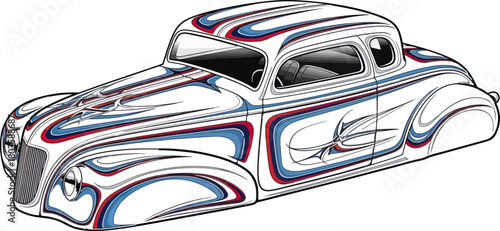 Classic car illustration with swirling colorful design