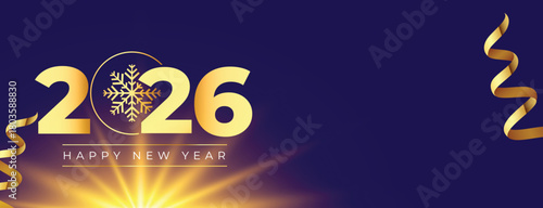Art & Illustration of '2026'  greeting card with golden shiny effect written in bold gold text on bluish background