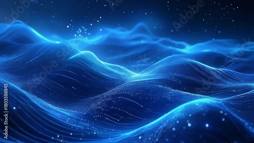 Wallpaper Mural Abstract Digital Waveform Animation with Glowing Particles on a Deep Blue Background Torontodigital.ca