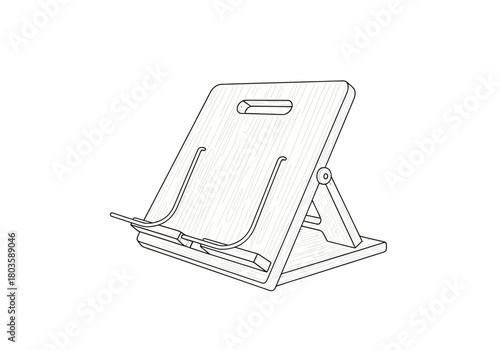 Black and white line drawing of an adjustable wooden book stand