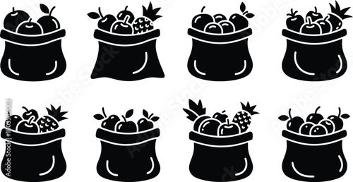 Vector illustration of multiple grocery bags filled with fresh fruits