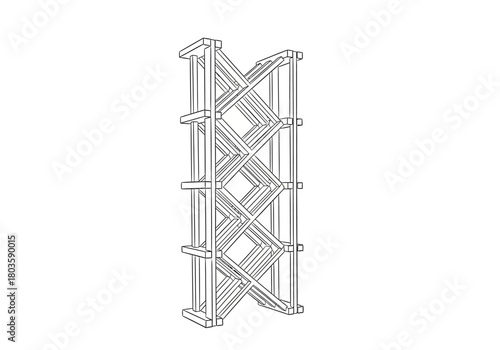 Line drawing of a wooden structural frame with diagonal crossbracing