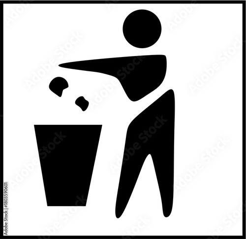 Person throwing trash into a bin icon simple flat vector illustration isolated on white background for web and mobile apps