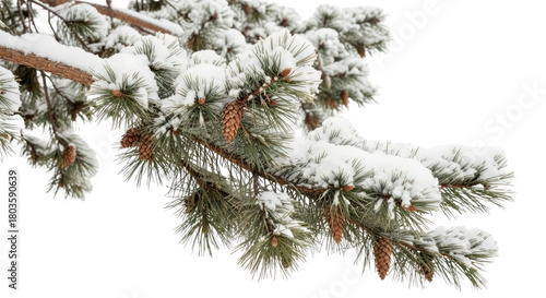 Snow Covered Pine Branches With Cones Winter Season Nature Background Texture