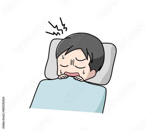 睡眠中にうなされている男性のイラスト