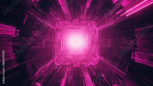 Fototapeta Naklejka Na Ścianę i Meble -  Digital tunnel connecting dimensions with glowing magenta light