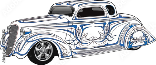Classic car illustration blue and silver design