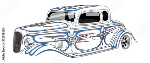 Classic car illustration blue and white design