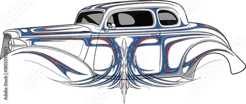 Classic car illustration blue and silver design vector