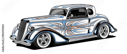 Classic car illustration chrome details isolated