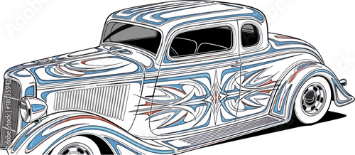 Classic car illustration vector design with detailed decorative elements