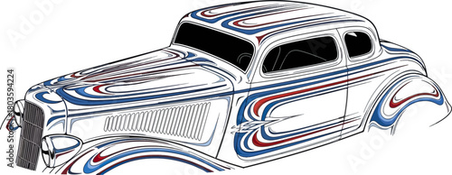 Classic car illustration vector design with detailed decorative patterns