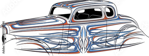 Classic car illustration vector design with detailed pinstriping and custom graphics