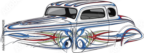 Classic car illustration with detailed airbrush art