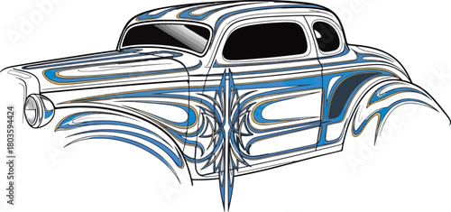 Classic car illustration with detailed airbrush design