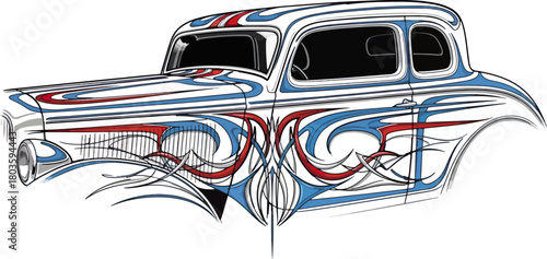 Classic car illustration with detailed airbrush design and black background