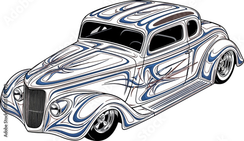 Classic car illustration with detailed artistic design