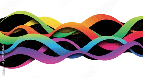 Vibrant Abstract Waves A Colorful Dance of Flowing Forms on Black Canvas