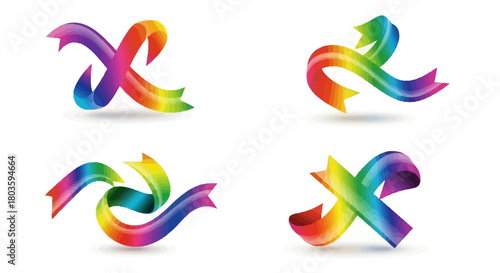 Colorful Ribbons Twisted and Curled in Rainbow Hues for Festive Design Elements