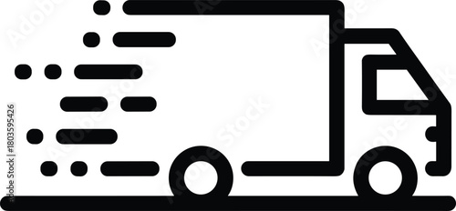 Fast delivery truck icon with dynamic motion lines symbolizing express shipping, quick logistics service, modern courier transportation and efficient freight distribution
