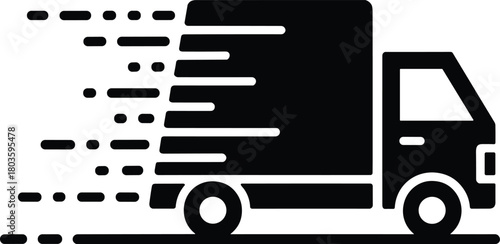 Fast moving delivery truck icon with dynamic motion lines representing express shipping, quick logistics service, modern transportation and efficient distribution system
