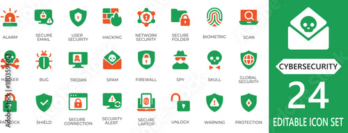Modern vector cybersecurity solid icon set representing protection, privacy, and secure data. Perfect for network, digital safety, and cyber defense design projects.