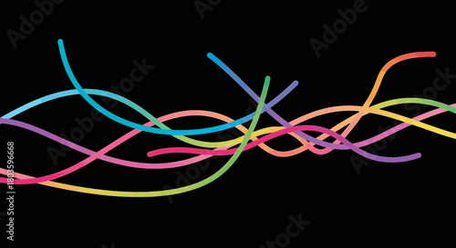 Abstract Wavy Lines on Black Background - Vibrant Colorful Design for Modern Graphics