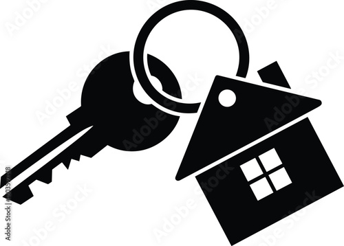 Modern black house key icon symbolizing real estate security, home ownership, property access and secure housing solutions