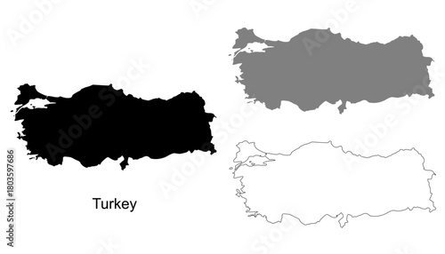 Turkey map set. Turkey  map vector. Turkey map on silhouette, gray, and outline