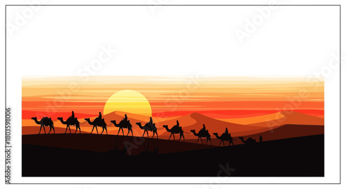 Desert Caravan Silhouette at Sunset An Artistic Depiction of Nomadic Journey and Landscape