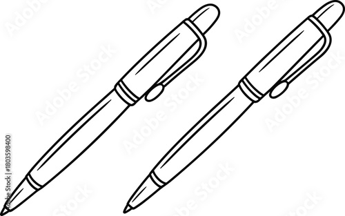 Two ballpoint pens simple line illustration for stationery design, office writing tools and educational study materials
