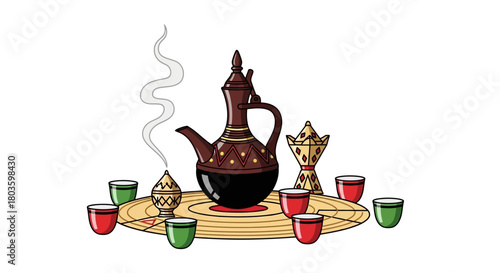 Middle Eastern coffee ceremony with traditional cezve and aromatic incense