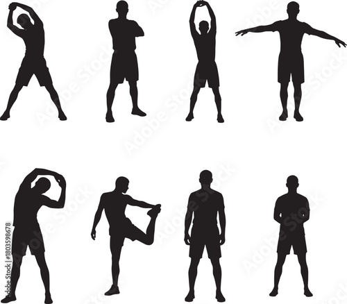 Man Stretching Exercise Fitness Silhouette Vector Set